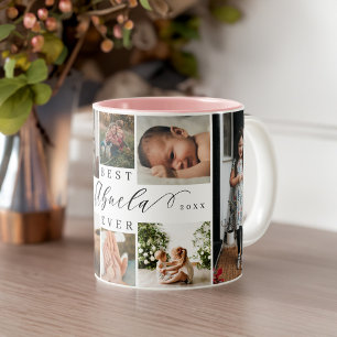 Best Abuela Ever Elegant Script 8 Photo Collage Tweekleurige Koffiemok
