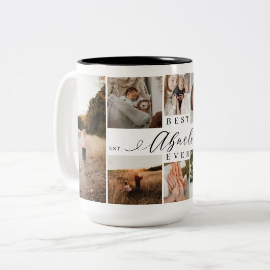 Best Abuelo Ever Elegant Script 8 Photo Collage Tweekleurige Koffiemok (Voorkant links)