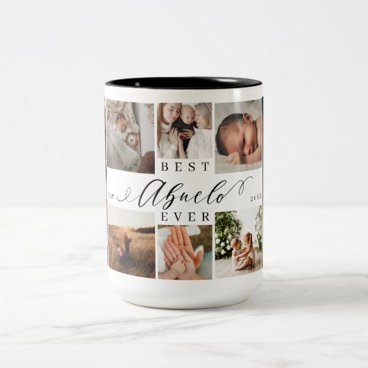 Best Abuelo Ever Elegant Script 8 Photo Collage Tweekleurige Koffiemok (Center)