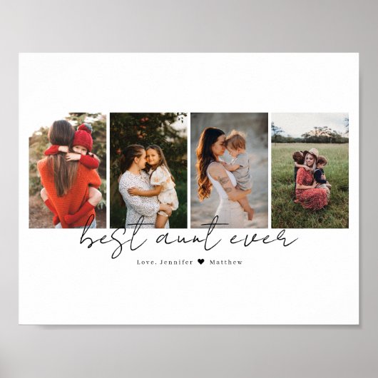 Best Aunt Ever Modern Script 4 Photos Collage Gift Poster (Voorkant)