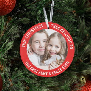 Best Aunt Uncle Ever Christmas Tree Photo Red Ornament