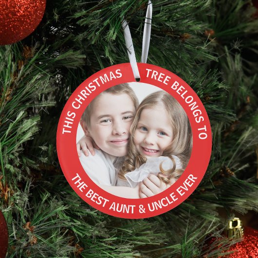 Best Aunt Uncle Ever Christmas Tree Photo Red Ornament