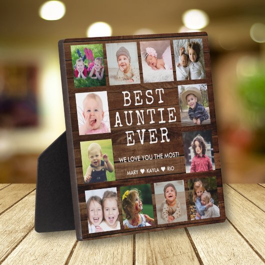 Best Auntie Ever 12 Photo Collage Rustic Wood Fotoplaat