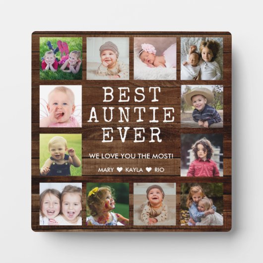 Best Auntie Ever 12 Photo Collage Rustic Wood Fotoplaat (Voorkant)