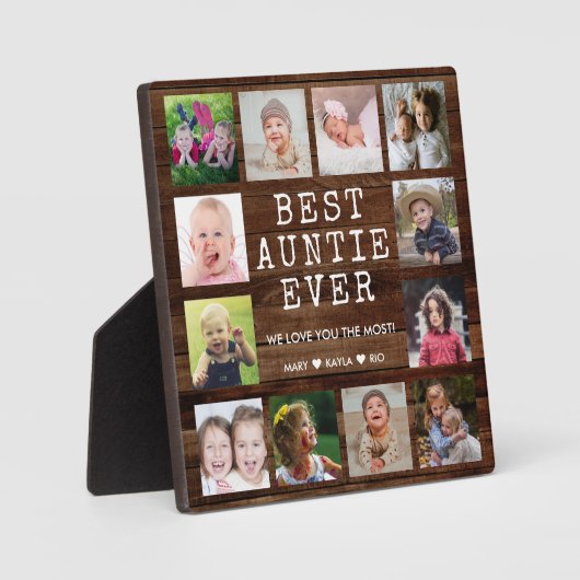 Best Auntie Ever 12 Photo Collage Rustic Wood Fotoplaat (Voorkant)