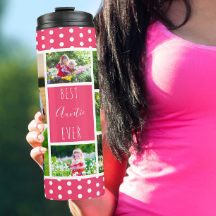 Best Auntie Ever Photo Collage Pink and White Thermosbeker