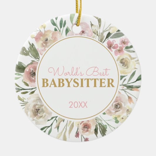 Best Babysitter Floral Waterverf Keramisch Ornament (Voorkant)