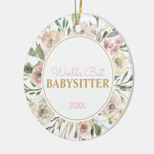 Best Babysitter Floral Waterverf Keramisch Ornament (Links)