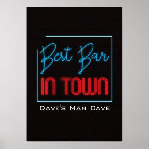 Best Bar in Town Neon Typographic Sign Poster