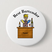 Best Bartender Button - Cartoon Male Bartender (Voorkant)