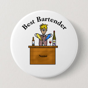 Best Bartender Button - Cartoon Male Bartender