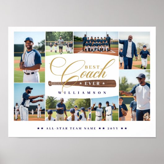 Best Baseball Coach Ever Team Sports Photo Collage Poster (Voorkant)