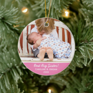 Best Big Sister New Baby, aangepast kerstfoto Keramisch Ornament