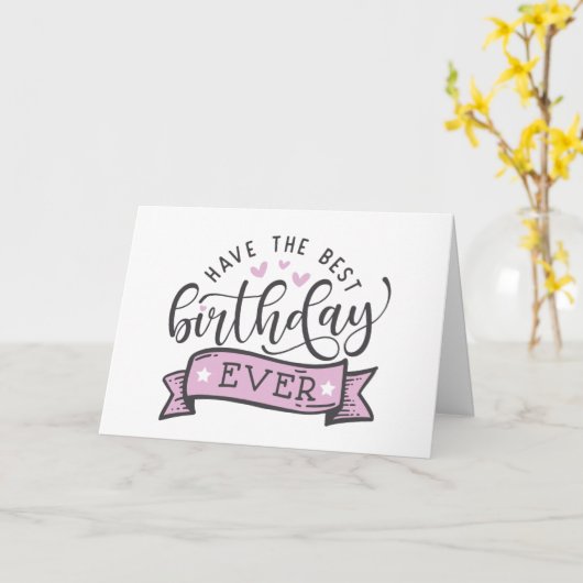 Best Birthday Ever Pink Birthday Kaart (Gele Bloem)