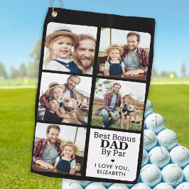 Best BONUS DAD by Par Personated 5 Photo Collage Golfhanddoek