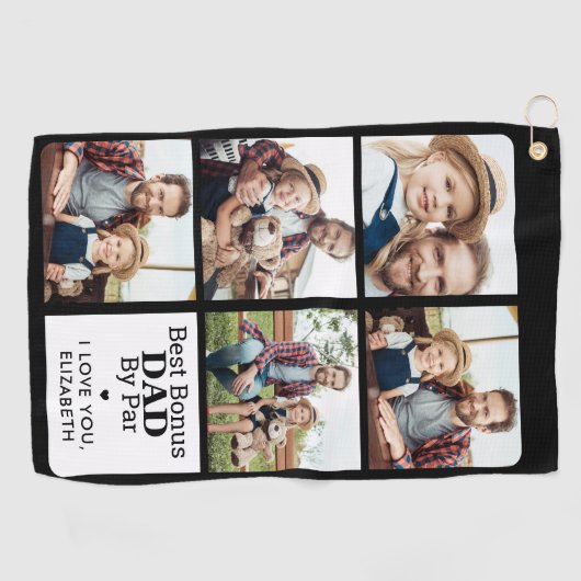 Best BONUS DAD by Par Personated 5 Photo Collage Golfhanddoek (Horizontaal)