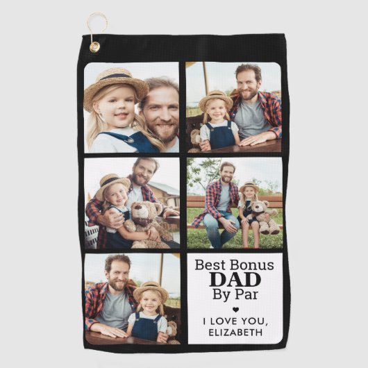 Best BONUS DAD by Par Personated 5 Photo Collage Golfhanddoek (Voorkant)
