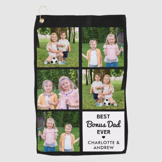 Best BONUS DAD Ever Golfer Custom 5 Photo Collage Golfhanddoek (Voorkant)