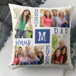 Best Bonus Pap Ooit 4 Foto Blue White Monogramed Kussen<br><div class="desc">Aangepast fotocollage Pillow voor de beste bonusvader ooit. De sjabloon is opstelling klaar voor u om 4 van uw favoriete foto's en een initiaal toe te voegen. Een groot cadeau voor je stiefvader op Vaderdag, verjaardag of als een groot voordeel van een gebeurtenis of persoonlijke prestatie. Het ontwerp heeft een...</div>