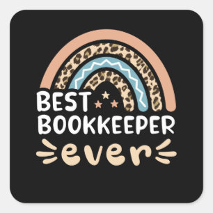 Best Bookkeeper ever Leopard Rainbow Gift Mom Vierkante Sticker