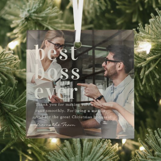 Best Boss Ever | Citaat- en fotocadeau Glas Ornament (Insitu)