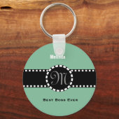 Best Boss Ever met Ribbon en Monogram 001 Sleutelhanger (Voorkant)