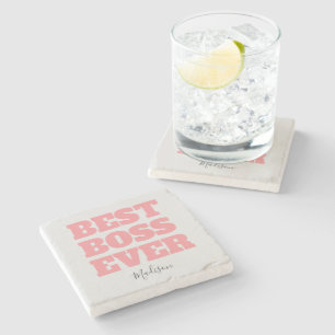 Best Boss Ever Pink Typography Script Personated Stenen Onderzetter