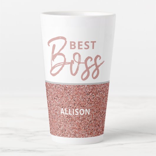 Best Boss Roos Gold Pink Glitter Speciaal Latte Mok (Voorkant)