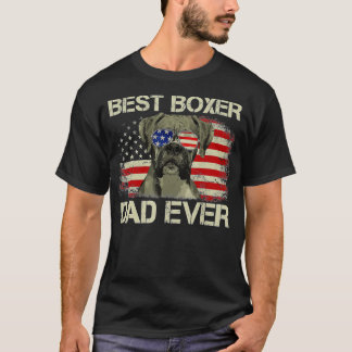 Best Boxer Dad Oover Hondenliefhebber American Fla T-shirt