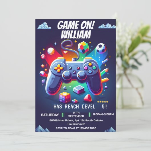 Best boy cool kinder gaming level up 5th birthday kaart (Staand voorkant)
