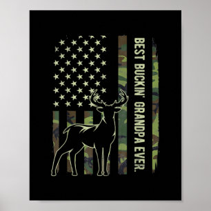 Best Buckin' Grandpa Ever Camo American Flag Deer Poster