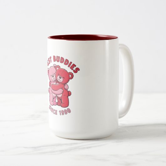 Best Buddies Since 1990 Hugging Teddy Bears Tweekleurige Koffiemok (Voorkant rechts)