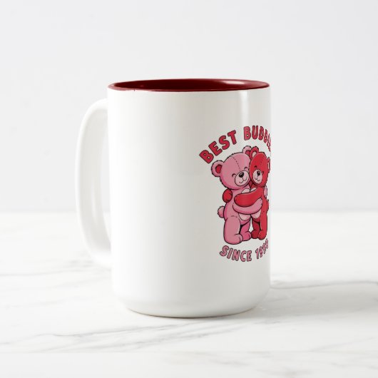 Best Buddies Since 1990 Hugging Teddy Bears Tweekleurige Koffiemok (Voorkant links)