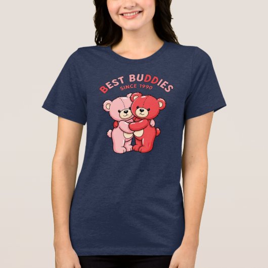 Best Buddies Since 1990 Red Teddy Bears Tri-Blend Shirt (Voorkant)