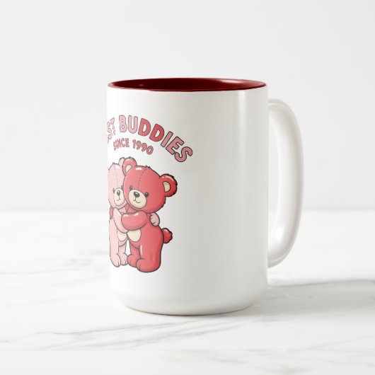 Best Buddies Since 1990 Red Teddy Bears Tweekleurige Koffiemok (Voorkant rechts)
