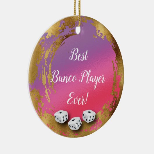 Best Bunco Player Ever Girly Chic Pink Gold Dice Keramisch Ornament (Rechts)