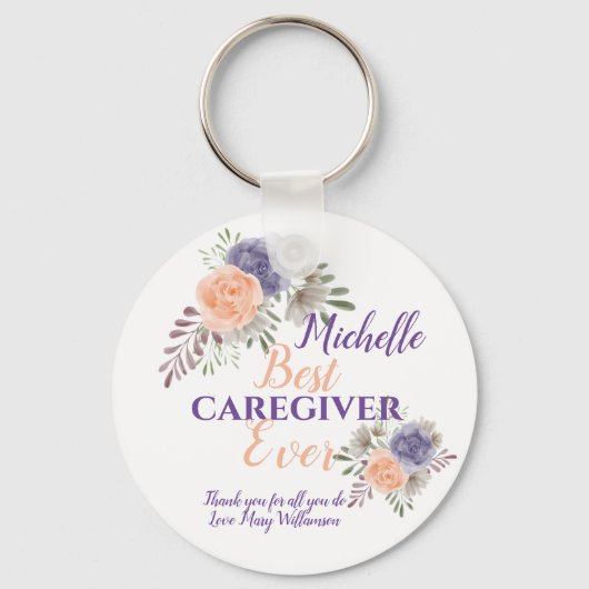 Best Caregiver Appreciation Floral Custom Sleutelhanger (Voorkant)