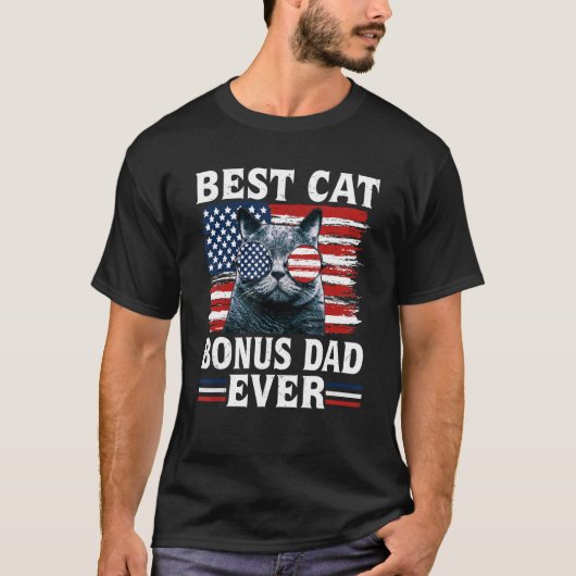 Best Cat Bonus Dad Ever American Flag Patriotic 4t T-shirt (Voorkant)