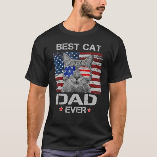 Best Cat Dad Ever American Flag Patriotic 4th of J T-shirt (Voorkant)