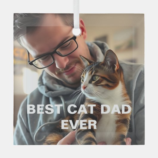 Best Cat Dad Ever – Modern Custom Photo Design Glas Ornament (Voorkant)
