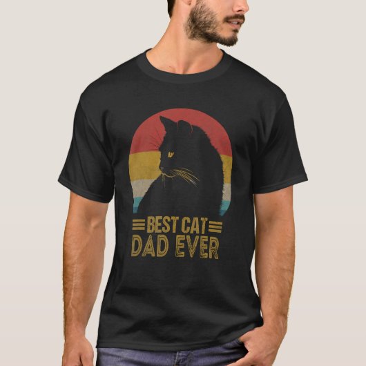 Best Cat Dad Ever Retro Sunset  Daddy Cat Father s T-shirt (Voorkant)