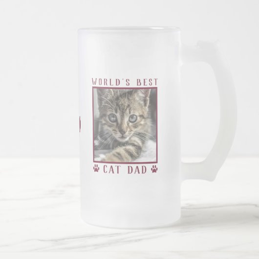 Best Cat Dad Red Paw Drukt Pet Name Photo Matglas Bierpul (Rechts)