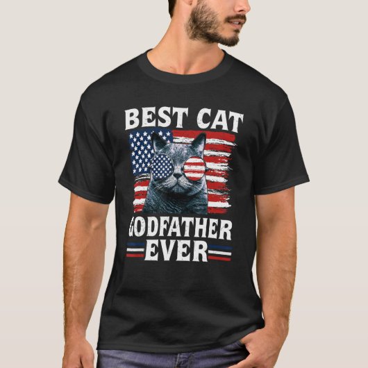 Best Cat Godfather Ever American Flag Patriotic 4t T-shirt (Voorkant)