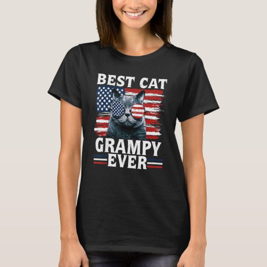 Best Cat Grampy Ever American Flag Patriotic 4th O T-shirt (Voorkant)