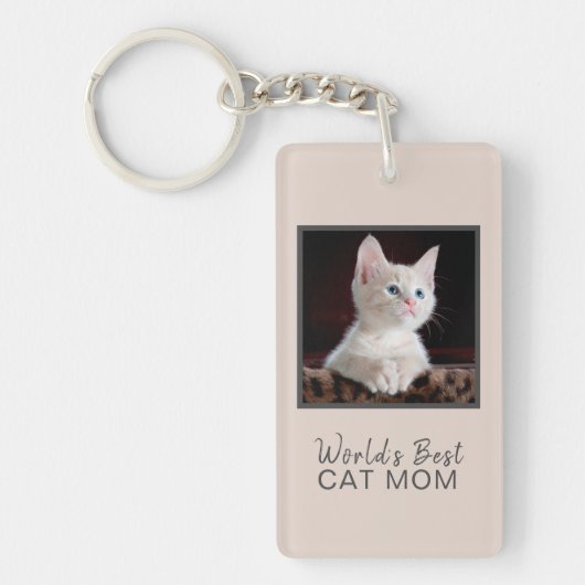 Best Cat Mam Cat Photo Blush Pink Grey Sleutelhanger (Voorkant)