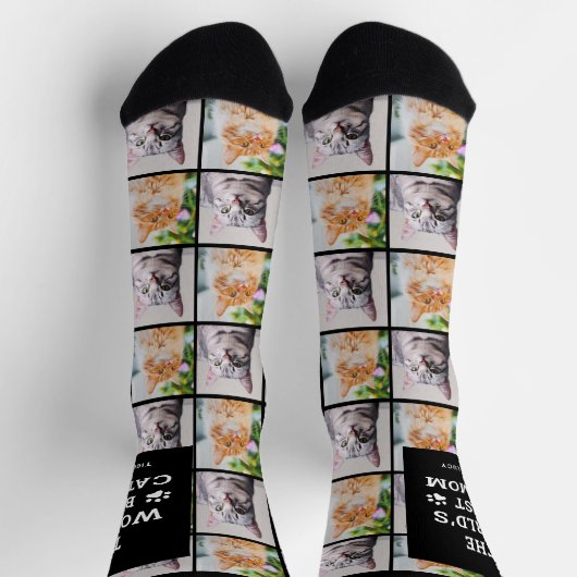 Best Cat mam Custom Pet Photo Collage Sokken (Top)