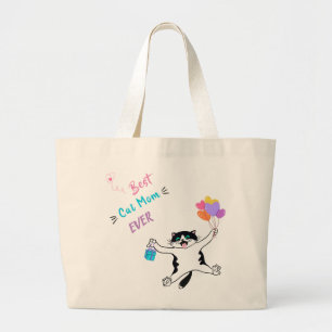 Best Cat mam Cute Tuxedo Kat Colorful Balloons T Grote Tote Bag