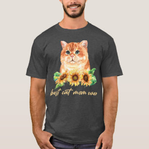 Best Cat Mam Ever Cute Sunflower Cat Lovers T-shirt