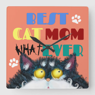 Best Cat Mam Ever grumpy cat grappige cartoon  Vierkante Klok