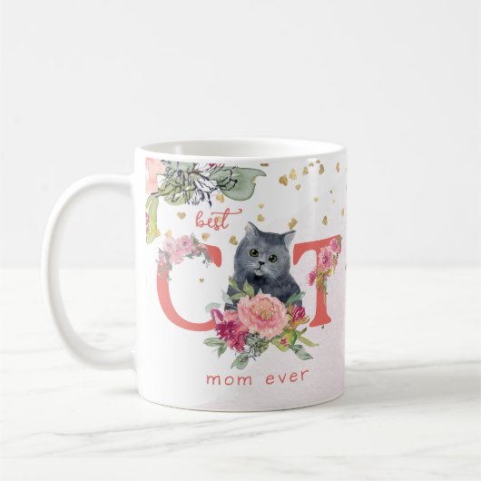 Best Cat Mam Ever Kitten Illustration Moederdag Koffiemok (Links)